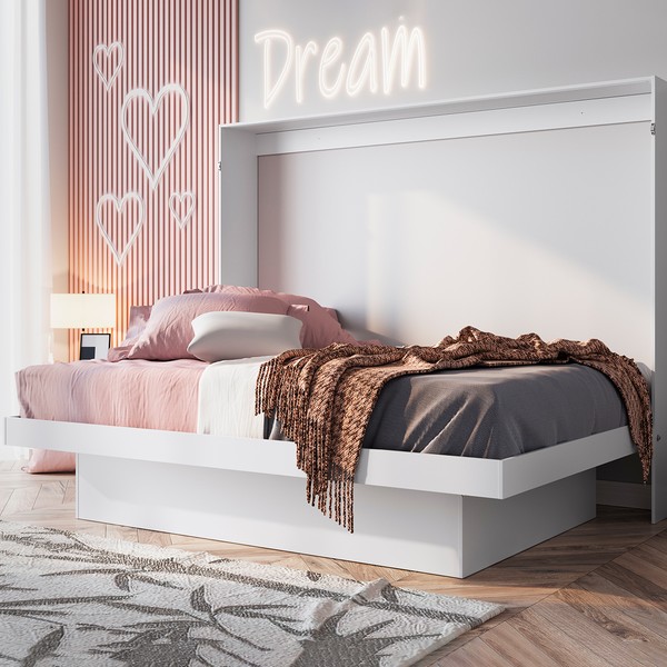 Cama de Casal Latino Articulável com Mesa de Estudos Branco - Art In Móveis
