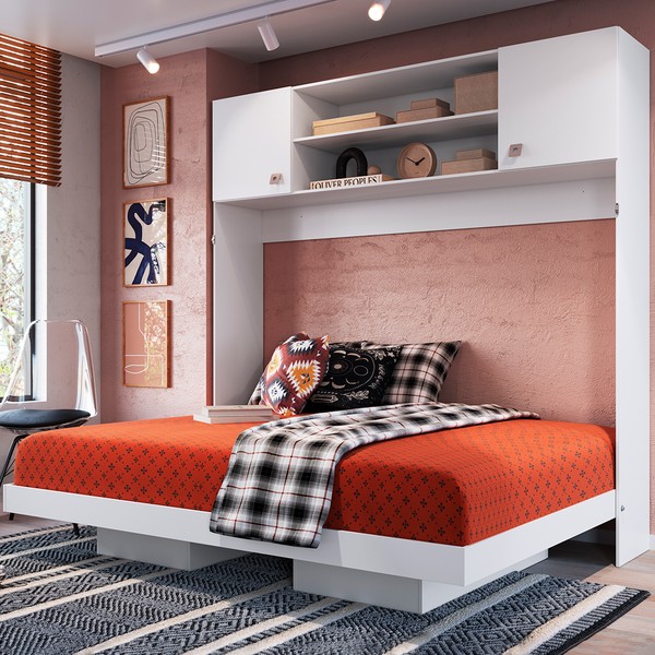 Cama de Casal Dallas Articulável com Aéreo Branco - Art In Móveis