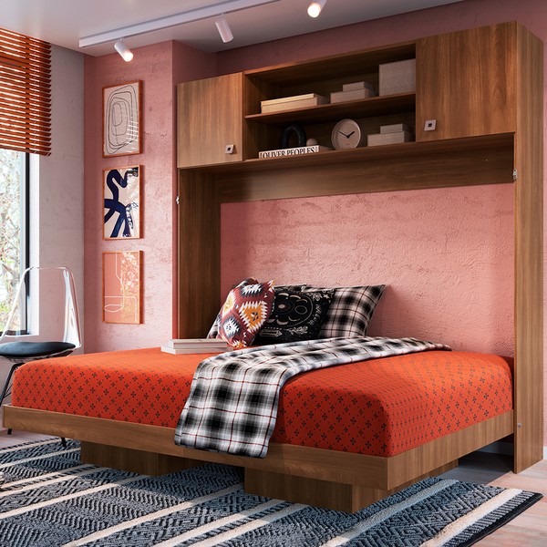 Cama de Casal Dallas Articulável com Aéreo Nogal - Art In Móveis