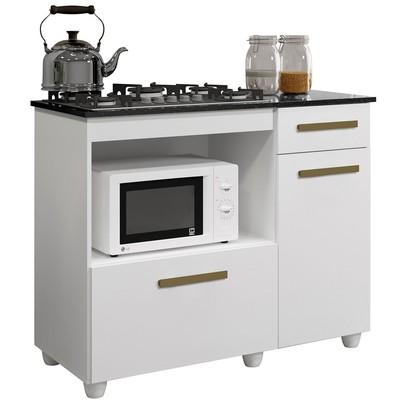 Balcão de Cozinha para Cooktop 5 Bocas Violeta 2 Portas 1 Gaveta Branco - Kaiki Móveis