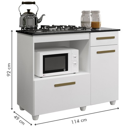 Balcão de Cozinha para Cooktop 5 Bocas Violeta 2 Portas 1 Gaveta Branco - Kaiki Móveis