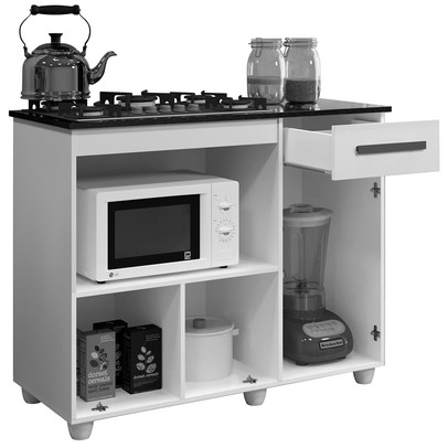 Balcão de Cozinha para Cooktop 5 Bocas Violeta 2 Portas 1 Gaveta Branco - Kaiki Móveis