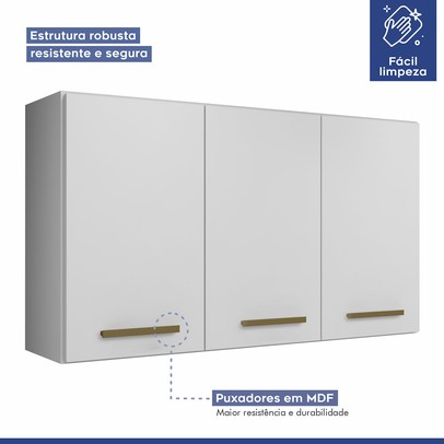 Armário Aéreo Cozinha Etios 3 Portas Branco - Kaiki Móveis