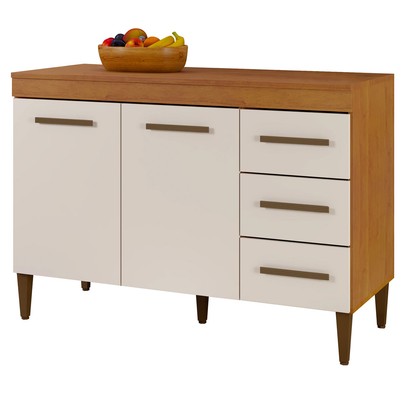 Balcão de Cozinha Virtus 2 Portas 3 Gavetas Nature/Off White - Kaiki Móveis