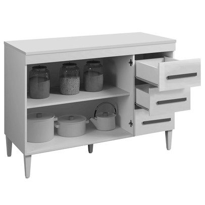 Balcão de Cozinha Virtus 2 Portas 3 Gavetas Nature/Off White - Kaiki Móveis