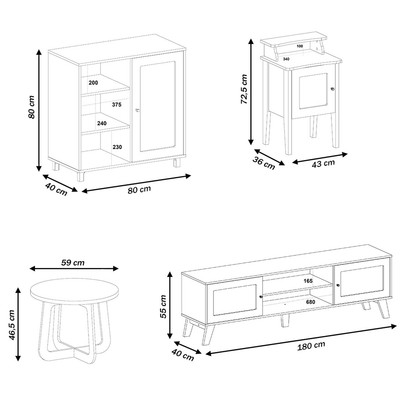Sala de Estar Completa para TV Até 75 Polegadas Charlotte 4 Portas 3 Prateleiras Menta/Carvalho - Pnr Móveis