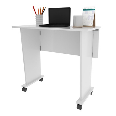 Mesa Escrivaninha Dobrável com Rodízio Branco Me4117 -Tecno Mobili