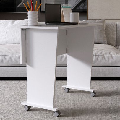 Mesa Escrivaninha Dobrável com Rodízio Branco Me4117 -Tecno Mobili