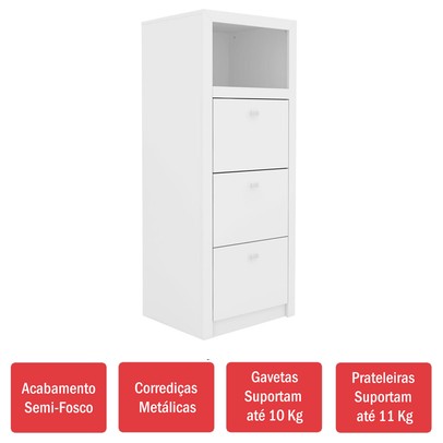 Gaveteiro 3 Gavetas Branco Me4118  - Tecno Mobili