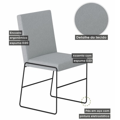 Mesa de Jantar 4 Lugares Dubai Linho Cinza Claro/Preto Fosco/Siena 3897 - Mais Decor