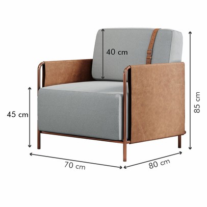 Poltrona M01 Cobre/Linho Cinza 3960 - Mais Decor