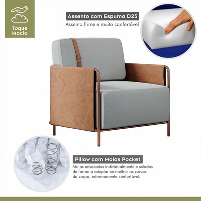 Poltrona M01 Cobre/Linho Cinza 3960 - Mais Decor
