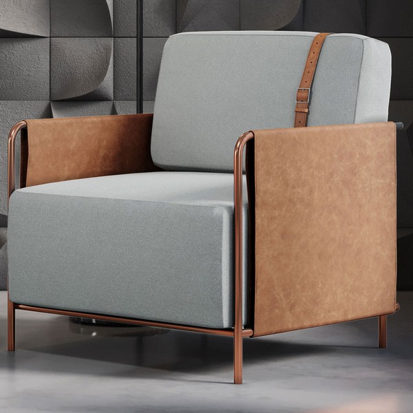 Poltrona M01 Cobre/Linho Cinza 3960 - Mais Decor