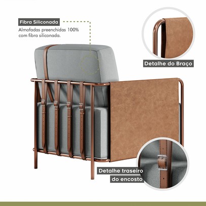 Poltrona M01 Cobre/Linho Cinza 3960 - Mais Decor