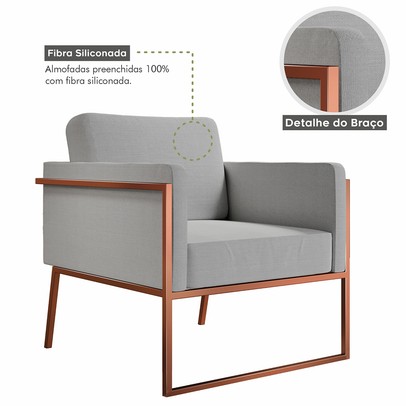 Poltrona M04 Cobre/Linho Cinza 3963 - Mais Decor