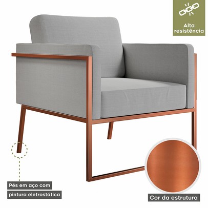 Poltrona M04 Cobre/Linho Cinza 3963 - Mais Decor