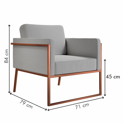 Poltrona M04 Cobre/Linho Cinza 3963 - Mais Decor