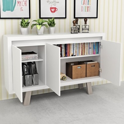 Armário para Escritório Horizontal 3 Portas Branco/Branco Me4120 - Tecno Mobili