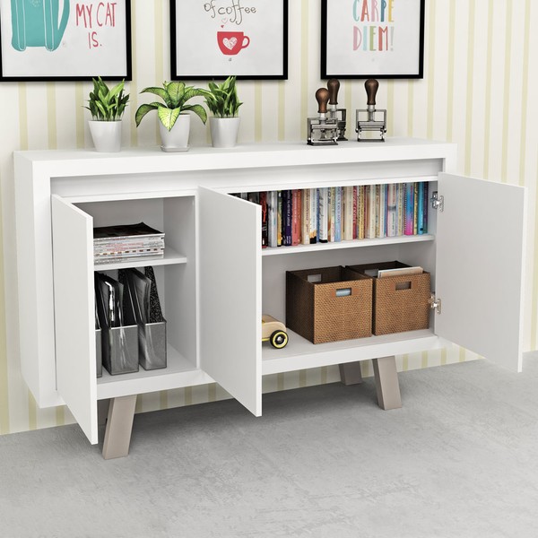 Armário para Escritório Horizontal 3 Portas Branco/Branco Me4120 - Tecno Mobili