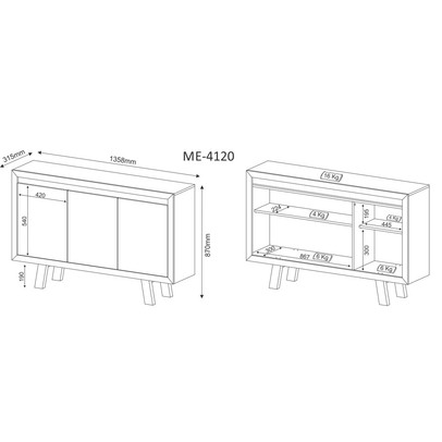 Armário para Escritório Horizontal 3 Portas Branco/Branco Me4120 - Tecno Mobili