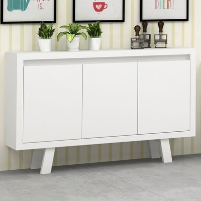 Armário para Escritório Horizontal 3 Portas Branco/Branco Me4120 - Tecno Mobili