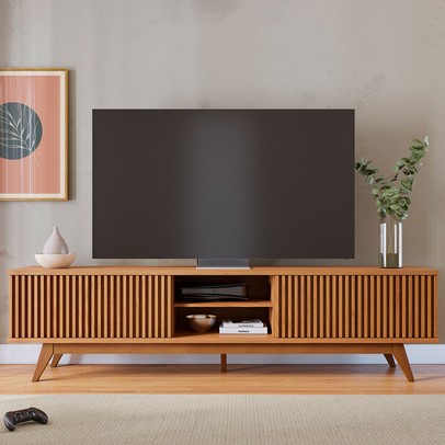 Rack para TV 75 Polegadas Fortaleza 4 Portas 1 Prateleira Ripado Freijó - Colibri