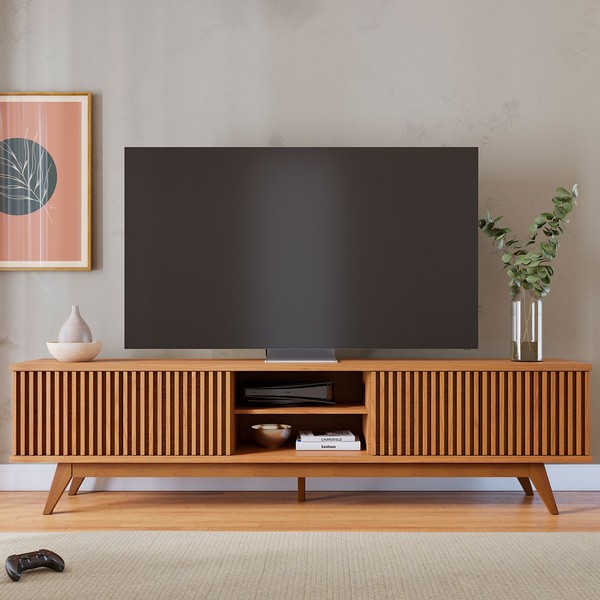 Rack para TV 75 Polegadas Fortaleza 4 Portas 1 Prateleira Ripado Freijó - Colibri