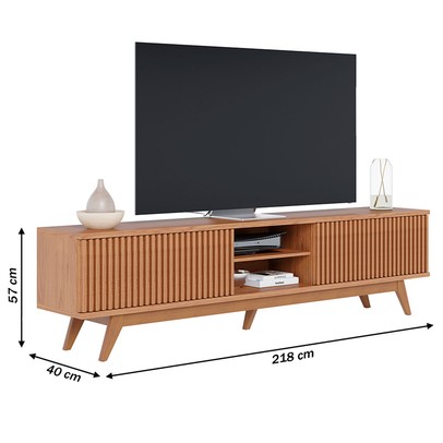 Rack para TV 75 Polegadas Fortaleza 4 Portas 1 Prateleira Ripado Freijó - Colibri