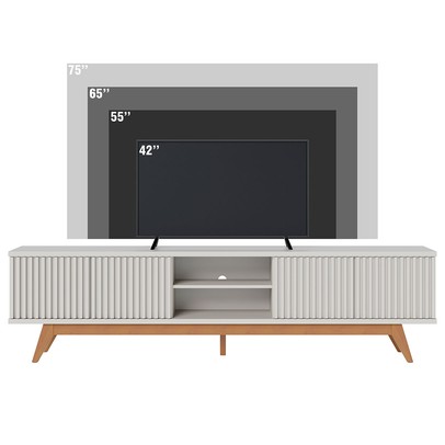 Rack para TV 75 Polegadas Fortaleza 4 Portas 1 Prateleira Ripado Off White/Matte - Colibri