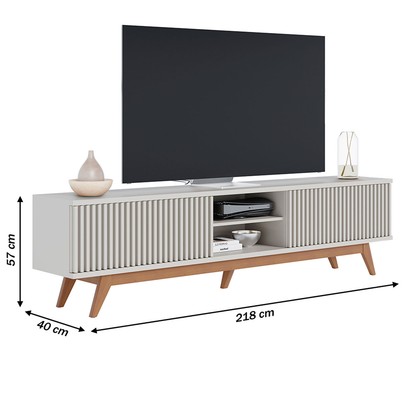 Rack para TV 75 Polegadas Fortaleza 4 Portas 1 Prateleira Ripado Off White/Matte - Colibri