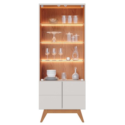 Cristaleira Noronha 4 Portas 3 Prateleiras com Led Off White/Matte/Freijó - Colibri