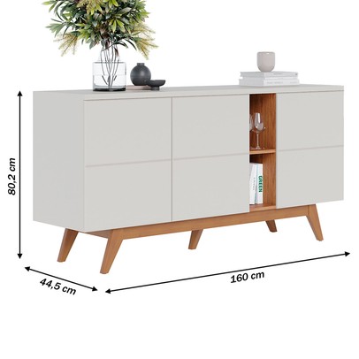 Balcão Buffet Noronha 3 Portas 1 Prateleira Off White/Matte/Freijó - Colibri