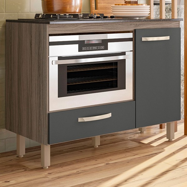 Balcão de Cozinha para Cooktop Fit 1 Porta 1 Gaveta Carvalho Nature/Chumbo - Nicioli