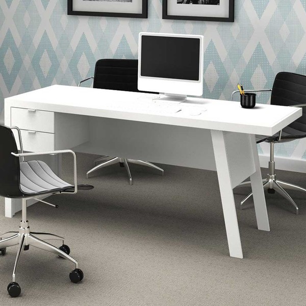Mesa para Escritório 2 Gavetas Me4122 Branco/Branco - Tecno Mobili
