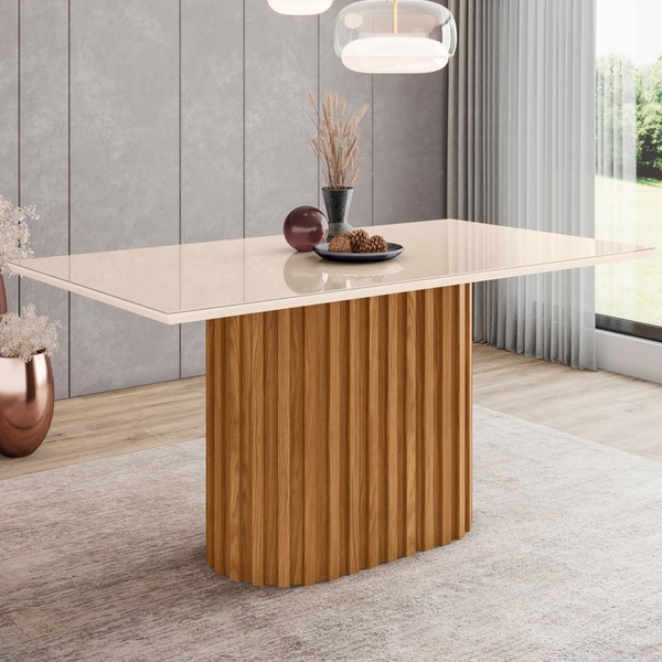 Mesa de Madeira Solana com Vidro Nature/Off White Sc67 - Henn