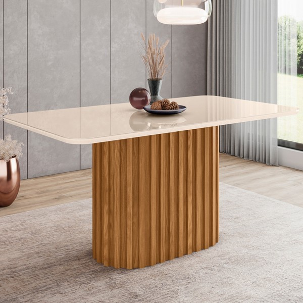 Mesa de Madeira Solana com Vidro Nature/Off White Sc68 - Henn