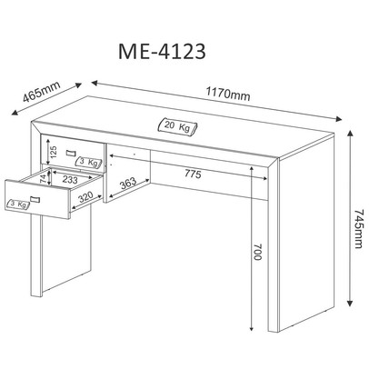 Mesa Escrivaninha 2 Gavetas Me4123 Branco - Tecno Mobili