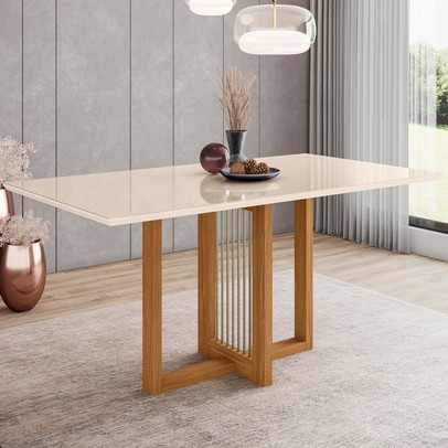 Mesa de Madeira Natalí com Vidro Nature/Off White Sc70 - Henn