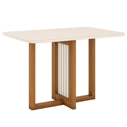 Mesa de Madeira Natalí com Vidro Nature/Off White Sc73- Henn