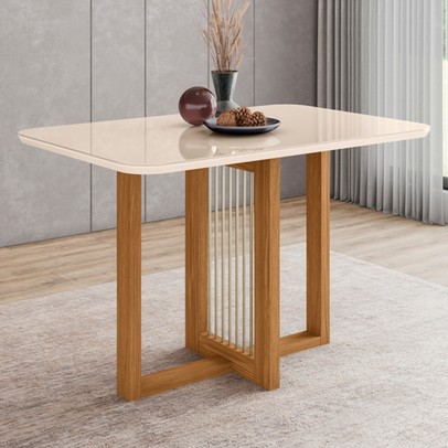 Mesa de Madeira Natalí com Vidro Nature/Off White Sc73- Henn