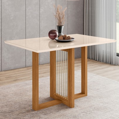 Mesa de Madeira Natalí com Vidro Nature/Off White Sc74 - Henn