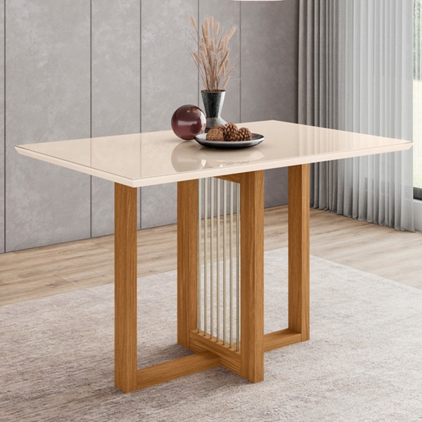 Mesa de Madeira Natalí com Vidro Nature/Off White Sc74 - Henn