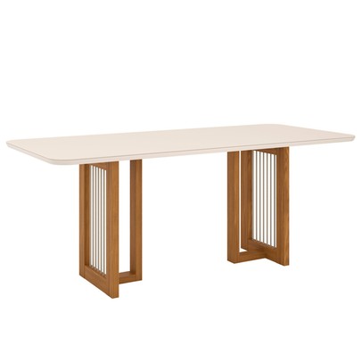 Mesa de Madeira Yara com Vidro Nature/Off White Sc77 - Henn