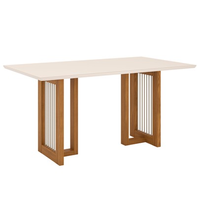 Mesa de Madeira Yara com Vidro Nature/Off White Sc78 - Henn