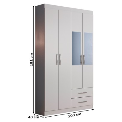 Guarda-Roupa Solteiro Atalaia 4 Portas 2 Gavetas com Espelho Branco - Evidência Móveis
