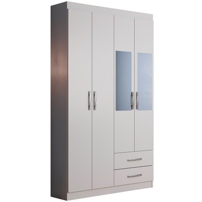 Guarda-Roupa Solteiro Atalaia 4 Portas 2 Gavetas com Espelho Branco - Evidência Móveis