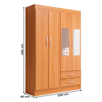 Guarda-Roupa Solteiro Atalaia 4 Portas 2 Gavetas com Espelho Cinamomo - Evidência Móveis