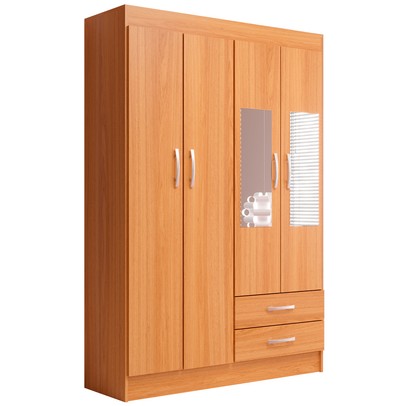 Guarda-Roupa Solteiro Atalaia 4 Portas 2 Gavetas com Espelho Cinamomo - Evidência Móveis