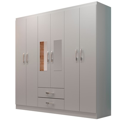 Guarda-Roupa Solteiro Atalaia 6 Portas 2 Gavetas com Espelho Branco - Evidência Móveis