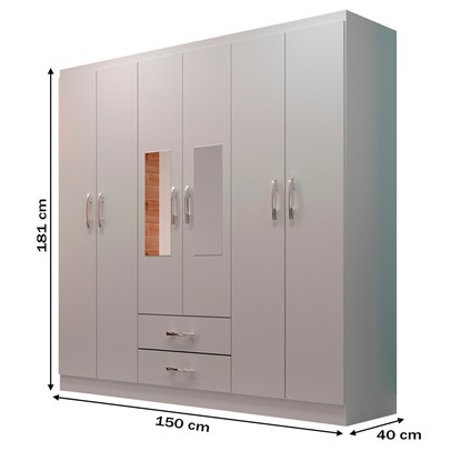 Guarda-Roupa Solteiro Atalaia 6 Portas 2 Gavetas com Espelho Branco - Evidência Móveis